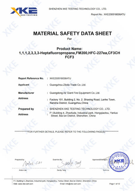 Çin Guangdong Air Giant Fire Equipment Co.,Ltd. Sertifikalar